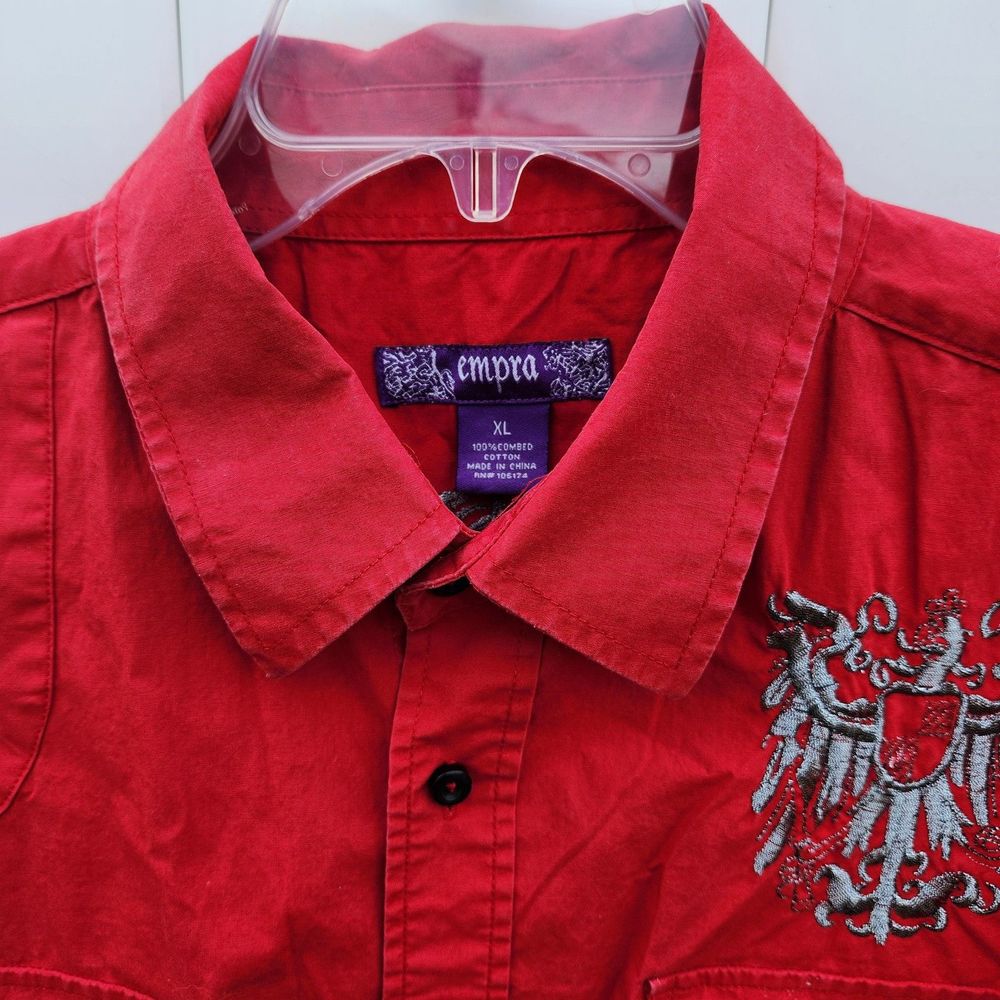 Empra Embroidered Button Up Shirt Mens XL Red Y2K Goth Eagle - Picture 4 of 7